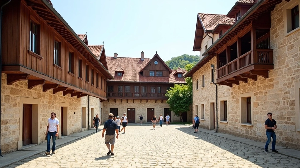 Interior courtyard of Turaida Castle with reconstructed wooden structures and medieval architecture details