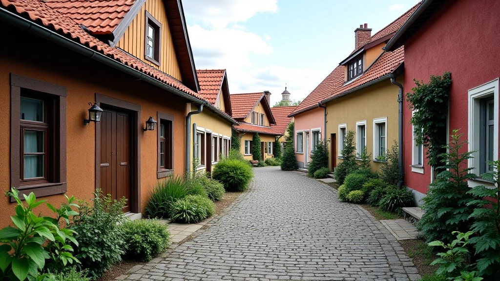 Picturesque Latvian small town with traditional wooden buildings and quiet streets