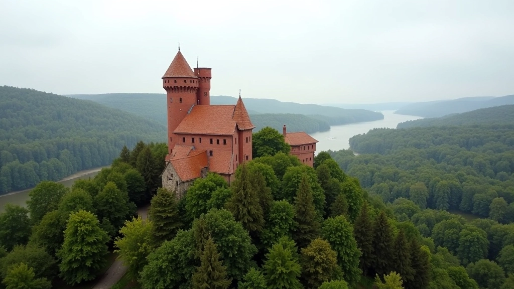 Turaida Castle medieval stone tower rising above forested hillside in Sigulda region